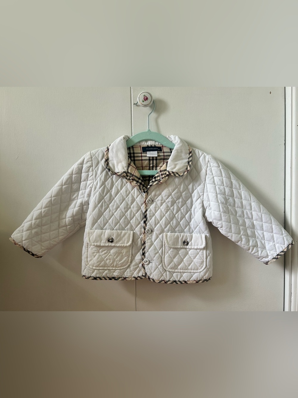 Authentic Burberry Baby White Quilted Jacket Classic Check - 18M